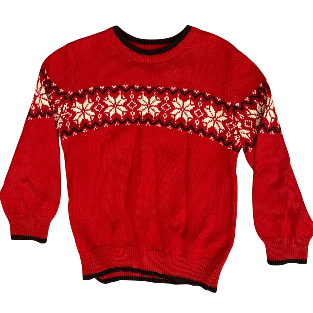 OshKosh Bigosh Vintage Knit Sweater Red Snowflake Fair Isle Kids Size 6 EUC